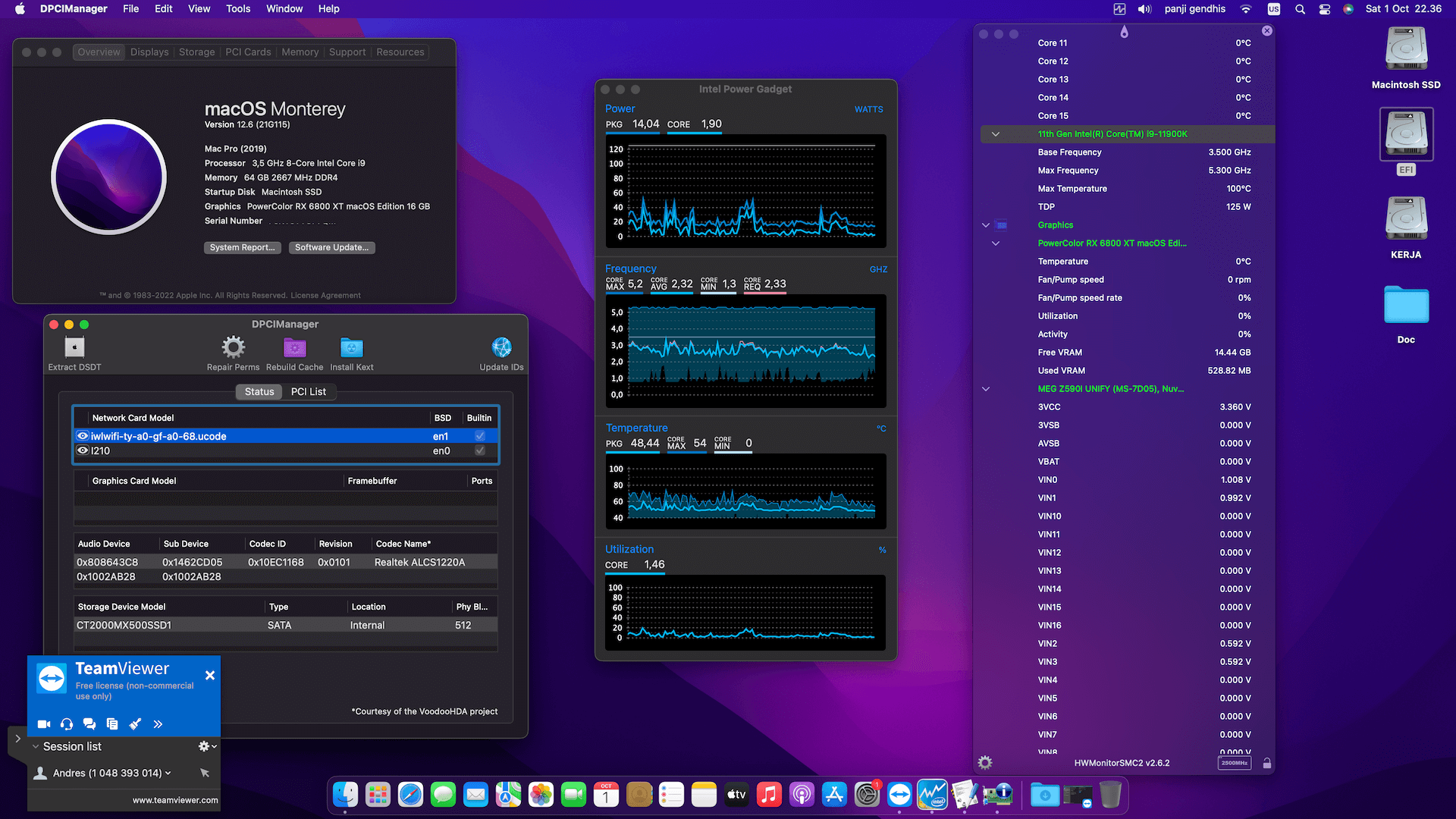 Success Hackintosh macOS Monterey 12.6 Build 21G115 in MSI MEG Z590i Unify + Intel Core i9 11900K + Power Color RX 6800 XT